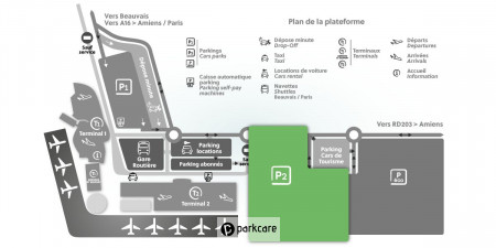 Carte montrant l'emplacement du Parking Aéroport Beauvais P2