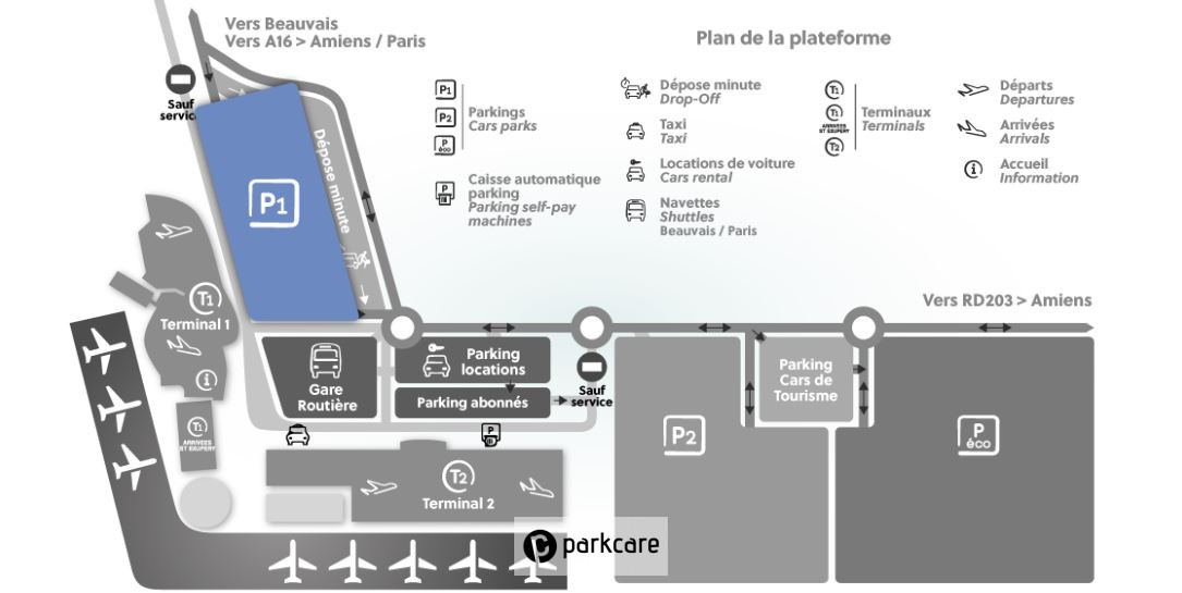 Le Parking Aéroport Beauvais P1 est proche du Terminal 1
